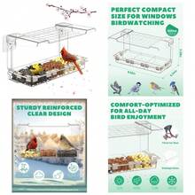 Clear Window Bird Feeder Outdoors - Bird Feeder For Viewing With 5 Perching Stands, Self-Adhesive Hooks, Drain Holes And Removable Tray, As A Birdhouse, Garden Decor - 1 - 查看 2