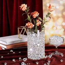 200g Confeti de diamantes artificiales, 3 tamaños 10mm/16mm/20mm mezclados, para decoración de jarrones, decoración de bodas, relleno de jarrones, decoración de velas flotantes, centro de mesa para el hogar, adecuado para bodas DIY, cumpleaños, fiestas temáticas, San Valentín, Día de la Madre, decoración navideña (incluye perlas de agua) - Transparente - Ver 7