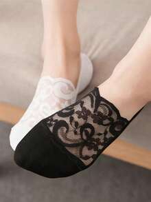 5/10 Pairs Women's Summer Mesh Breathable Low-Cut Elastic Non-Binding Lace Solid Color Boat Socks - Multicolor - View 2
