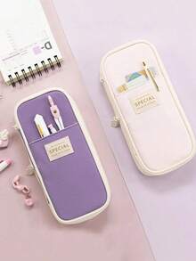 Macaroon Color Splicing Pencil Case, Stationery Box, Storage Bag, Gift , Students, Boys And Girls Back To School,Back To School,School Supplies,Pencil Pouch,School Bag - 黑色 - 查看 4