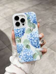 Blue Hydrangea Flower Pattern Anti-Drop Glossy High-Quality Phone Case Suitable Compatible With Apple 17/16 Pro Max, 14/13, 12, 11 Pro Max, XS Max, XR, Plus, Can Be Used As Birthday Gift, Girlfriend, Boyfriend Or Self-Use - Multicolor - View 1