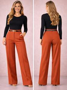 Women's Tailored Trousers With Belt, Super Comfortable - đất nung - Xem 1