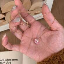 粉钻圆环项链戒指套装，简约奢华精致颈链和戒指，适合日常佩戴，亦可作为礼物。 - 彩色 - 查看 2