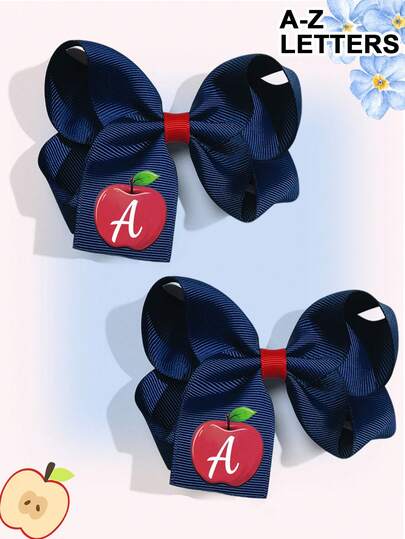 4 Inch Navy Blue 26 Letters A-Z Apple Back To School Girl Hair Bow Teenagers Girl Hair Bows With Clips For Festivals Party School Girls Graduation Season Hairgrips For First Day Of School Classroom Girls Students,Teenagers Hair Accessories