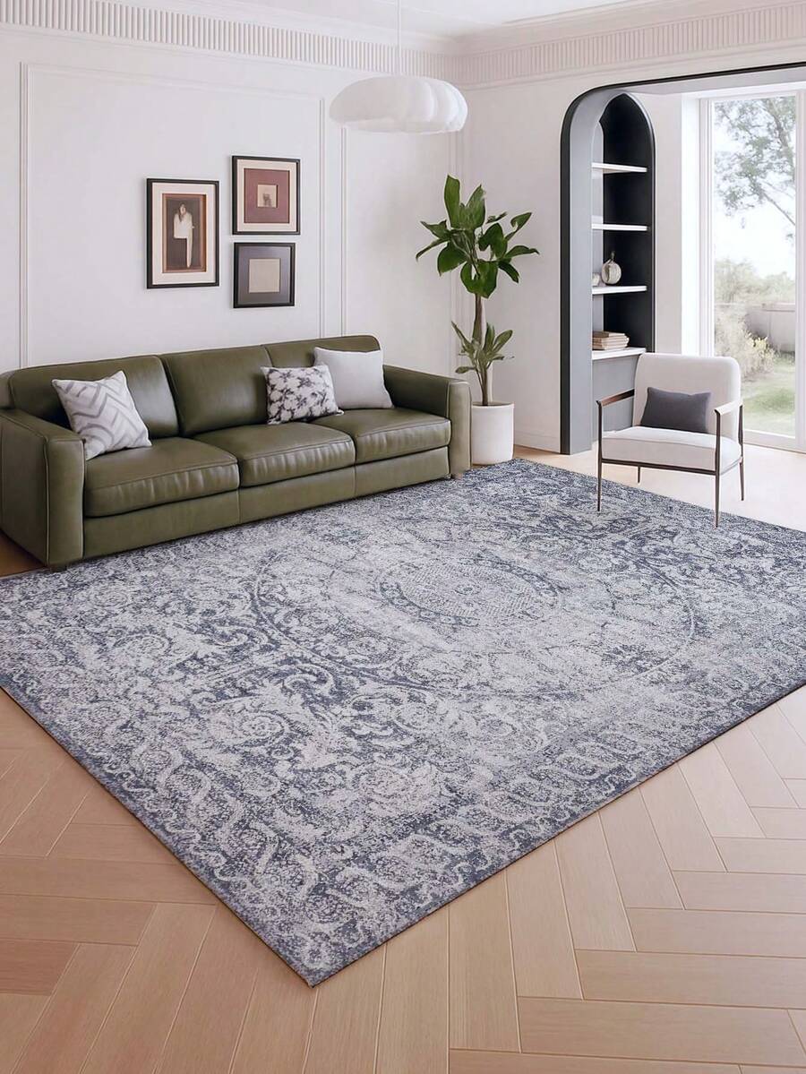 1pc Vintage Style Large Area Rug, New Faux Wool Washable Bottom Indoor Carpet, Living Room Rug, Sofa Rug, Bedroom Rug, Bedside Anti-Slip Mat, Room Floor Mat, Dining Kitchen Rug, Office Chair Pad, Entryway Doormat, Outdoor Picnic Blanket, Camping Mat - Multicolor-1 - View 1