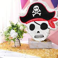4pcs/Set Pirate Head Shaped Piñata, Ocean Themed Piñata, Suitable For Birthday Party, Party Decoration, Fun Decoration, Photo Prop, Includes Bat & Blindfold, Confetti - View 1