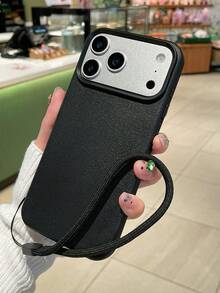 挂绳手机壳,皮革纹理手机壳,简约时尚,兼容/ - 黑色 - 查看 5