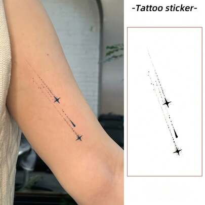 Dreamy Romantic Starry Temporary Tattoo Stickers - Minimalist Starry Sky And Dynamic Dotted Line Design, Crafted Meticulously To Realize Your Dreams. Suitable For Discreet Areas Like Arms And Collarbones, Niche Style Matching Daily Outfits. Waterproof, Sweat-Proof, Scratch-Resistant, And Non-Reflective