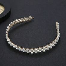 1pc Elegant European And American Fashion Pearl Headband, Handmade Pearl Headband, Metal Narrow Headband - Multicolor - View 3