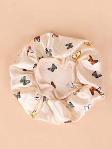 Gorro de seda con estampado de mariposa, gorro de satén para dormir, gorro para el cabello - Negro - Ver 4
