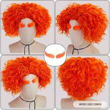 Short Vibrant Orange Curly Clown Cosplay Wig With Optional Eyebrows – Fun, Fluffy & Fabulous For Holiday, Circus & Party Costumes, Soft Synthetic Heat Resistant Fibers, Lightweight & Comfortable - One Size Fits Most - Easy To Style & Wear (Unisex) - Multicolor - View 9