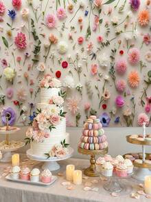 1 pièce Toile de fond murale florale colorée, design plat 2D avec motifs floraux roses, blancs et multicolores, convient pour les fêtes d'anniversaire, les mariages, les anniversaires, la Saint-Valentin, les fiançailles, la décoration intérieure et les accessoires de studio photo, la décoration d'événements, crée une atmosphère joyeuse, polyvalent et multi-tailles - 001 - Voir 23