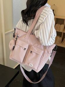 新款时尚休闲多口袋大容量男女通用单肩包，韩版通勤/上学斜挎包，可折叠购物旅行度假手提包 - 彩色 - 查看 6