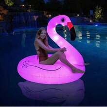 1pc Inflatable Flamingo Swim Ring, Summer Swimming Pool Float, Deep Water Use Floating Ring (Non-Luminous, Non-Battery Version) - Flamingo Swimming Ring - View 1