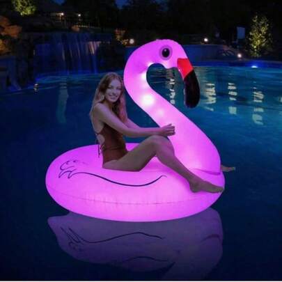 1pc Inflatable Flamingo Swim Ring, Summer Swimming Pool Float, Deep Water Use Floating Ring (Non-Luminous, Non-Battery Version)