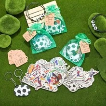 90pcs/10sets Football Party Favors, Including Keychains, Ribbon Bags, Bracelets, Stickers And Brown Paper Tags, Suitable For Birthday Parties, Football Match Parties, Sports Events And Other Occasions - Multicolor - View 5