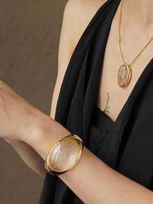 1 chiếc vòng tay bản rộng, sang trọng, cổ điển, viền vàng, đính đá Citrine tự nhiên, thích hợp làm quà tặng cho nữ giới hàng ngày, hẹn hò, dự tiệc, lễ hội âm nhạc, Giáng sinh, Ngày của Mẹ, Ngày Valentine. - vòng đeo tay - Xem 6