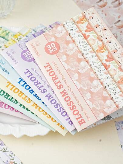 30pcs Floral Collage Background Papers, Light Retro Style For Journaling, Gift Wrapping, Office, Home, Labeling, Classroom, Entertainment Toys, Student Scrapbooking, Creative Vintage Decorative Stickers