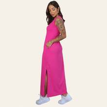Women's Long Dress Set With Side Slit And Pockets - Brown + Pink - View 5
