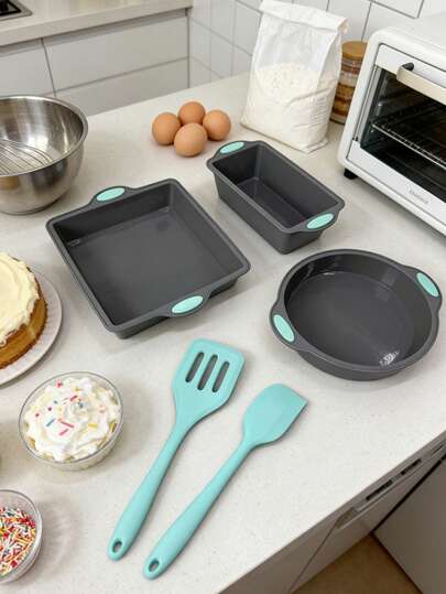 Moldes de silicona para hornear, molde antiadherente para chocolate, caramelos, galletas, magdalenas, brownies. Molde de silicona resistente al calor para pasteles, pan, magdalenas, gelatina. Molde de silicona reutilizable antiadherente para hornear en la cocina. Juego premium de moldes de silicona para hornear pasteles