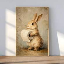 1pc Vintage Rabbit & Toilet Paper Easter Pattern Bathroom Wall Decor - Funny Farmhouse Style Decoration - Printable Rabbit Wall Art, Suitable For Home, Room, Bedroom, Living Room, Bathroom Decor, Wall Art With Frame - A - View 3