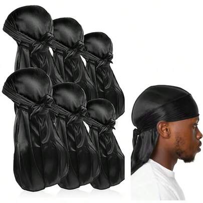 6 piezas Durags de seda, Durags de satén de lujo premium, Durags de cola larga 360 Wave para hombres y mujeres