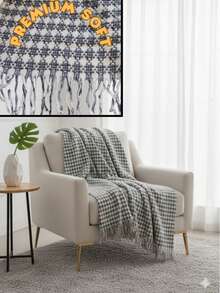 Ultra Soft Cotton Knit Blanket – Lightweight, Warm & Cozy & Made In Turkey - Black and White - View 2