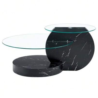 Modern Minimalist Coffee Table With Two Levels Made Of Safety Glass, Multi-Tiered Design, Several Color Options Available.