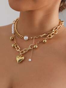 复古夸张的心形双层项链，尽显优雅魅力。 - 彩色 - 查看 2