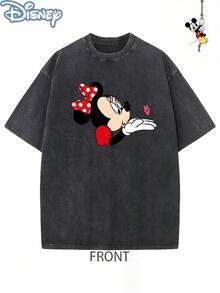 Disney Officially Licensed Graphic T Shirts 100 Percent Cotton  Shirt,  &  Line Art Couple T-Shirt, Unisex, Washed 230g, Retro Vintage, Crew Neck Short Sleeve, Casual Daily Wear - Đen 2 - Xem 2