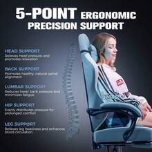 Fabric Gaming Chair With Footrest, Ergonomic Computer Desk Chair With Pocket Spring Cushion Home Office High Back Support Lumbar Support Heavy Duty Wide - Dusty Blue - View 4