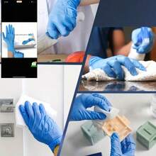 2/20/50/100只装，蓝色丁腈手套，不含乳胶，不含粉末，高弹性，适用于食品加工、厨房、清洁、餐饮服务、宠物洗澡、美容院等，一次性手套[无包装盒] - 藍色 - 查看 5