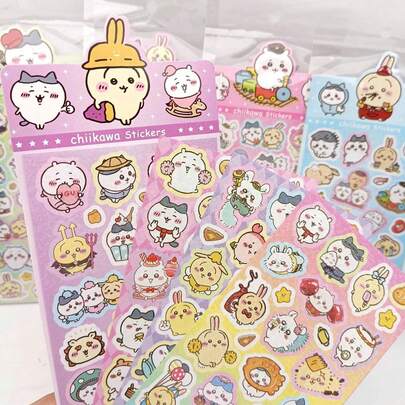 chiikawa 1set/10pcs New Series Guka Laser Stickers, Cartoon Cute DIY Scrapbook Materials, Usachii Stickers For Suitcase And Notebook Decorations, Guka Stickers Size: 9.5x21cm,Christmas Gifts,Christmas,Christmas Decorations(Random Style)