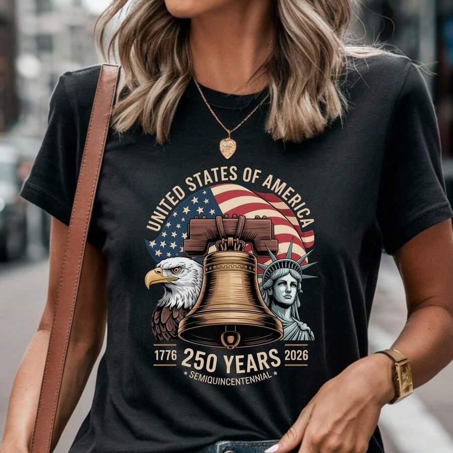 America 250th Anniversary Shirt,Semiquincentennial 1776–2026 Tee - 黑色 - 查看 1