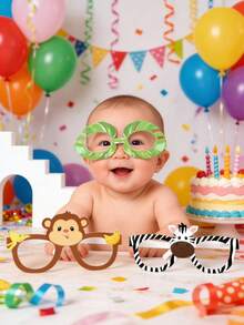 6pcs Jungle Animal Paper Glasses, Safari Theme Birthday Party Decor, Zoo Theme Party Favors, Photo Booth Props For Baby Shower And 1st Birthday Party, Zebra Giraffe Lion Monkey Elephant Design Party Supplies - Jungle Animals - View 4