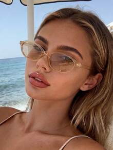 NobleVue 1 Pair Unisex Oval Small Frame Fashion Sunglasses, Suitable For Photography, Celebrations, Weddings, Christmas Decorations And Other Occasions - Champagne - View 6