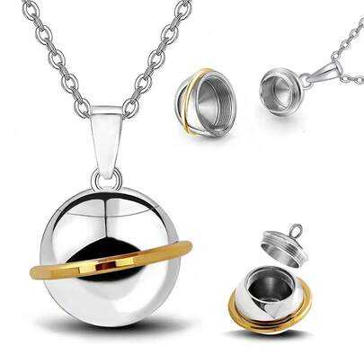 骨灰盒项链，星系吊坠项链，太空不锈钢行星项链，男女皆宜，地球仪宇宙珠宝