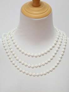 1件时尚、优雅、别致、复古、百搭、设计精美的女士白色珍珠多层项链，适合日常、派对、度假、休闲穿着 - 白色 - 查看 6
