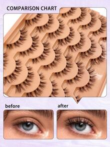 ENCHUW 14 Pairs False Eyelashes Fluffy Soft Wispy Volume Natural Lashes With Clear Band Reusable Eyelashs Makeup For Vacation - Black - View 4