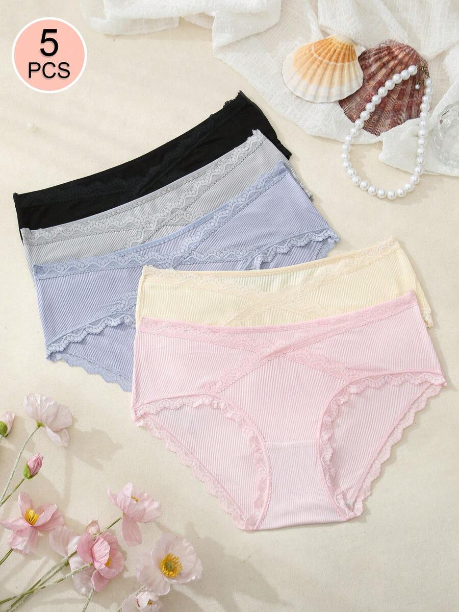 5 chiếc quần lót bà bầu dáng chữ V cạp thấp bằng ren, quần lót tam giác chuyên dụng cho bà bầu. - Nhiều màu - Xem 1