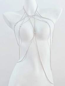 1 chiếc dây đeo bikini pha lê rỗng màu trắng, vòng cổ gợi cảm cho tiệc bãi biển. - Bạc - Xem 3