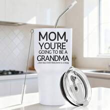 30oz Stainless Steel Tumbler Black White Options,  Mom Youre Going To Be A Grandma Graphic Cups, Insulated Travel Coffee Mug With Lid And Straw , Double Wall Vacuum Reusable Travel Cups,  Funny Birthday Party Gift For Men - 白色 - 查看 1