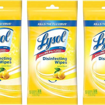  Lysol  Wipes To-Go Pack, Lemon Scent, 15 Count (Pack Of 3)
