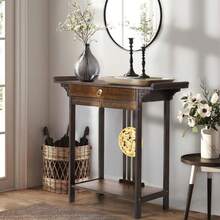 XL Hallway Table With Pull Drawer & Shelf, High Polish Totem Narrow Console - Multicolor - View 4