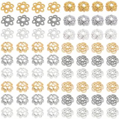 50pcs Bead Caps 18K Golden Plated Pretty Filigree Flower Bead Caps Brass Flower End Caps Loose Beads For Bracelet Necklace DIY Jewelry Making Crafts Supplies