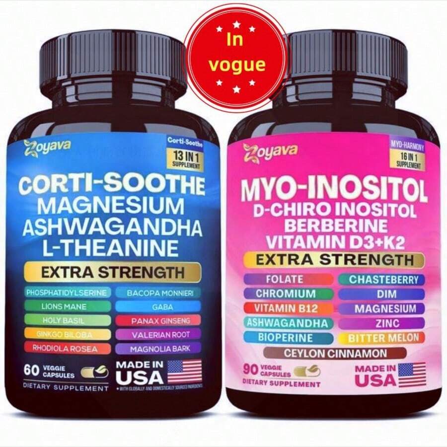 Soothe-Smooth Cortisol Support Supplement Bundle – Myo-Inositol Multivitamin, Magnesium Glycinate 200mg, L-Theanine 150mg, Ashwagandha 150mg, Phosphatidylserine, Stress & Mood Support For Women & Men - 120G - 查看 1