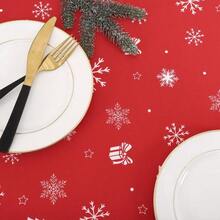 Waterproof Washable Red Christmas Tablecloth Rectangular Table Cover With White Christmas Tree And Gift Box Design Festive Holiday Decor For Dining Table138 X 178 Cm - Red - View 7