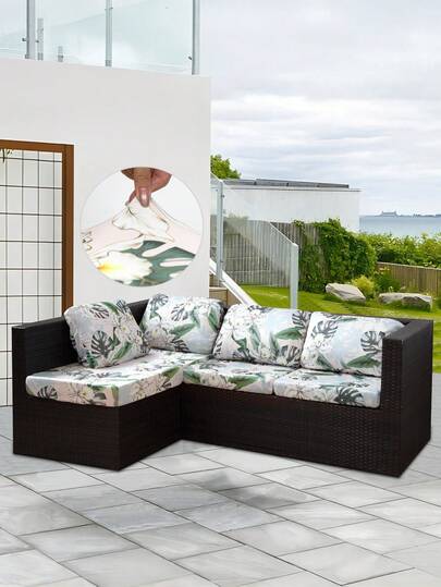 1件装户外树叶印花沙发坐垫套，弹性半包式沙发坐垫套，庭院沙发坐垫套