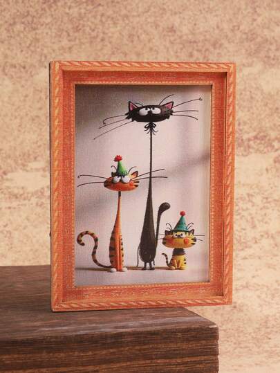 1pc Interesting Cat Pattern Fridge Magnet, Wooden Frame Refrigerator Magnet, Home Decor, Fun Gift!