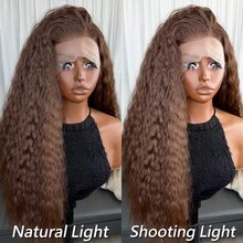 22" Kanekalon Futura Synthetic Lace Front Wig, 13x4 Lace, Wavy, No Glue Needed, Heat Resistant Kanekalon Fiber, Middle Part, 150% Density, Natural Hairline, Suitable For Fashion Women, Girls, Party, Vacation, Daily Wear, Soft Synthetic Fiber, Beginner Friendly - Brown - View 8